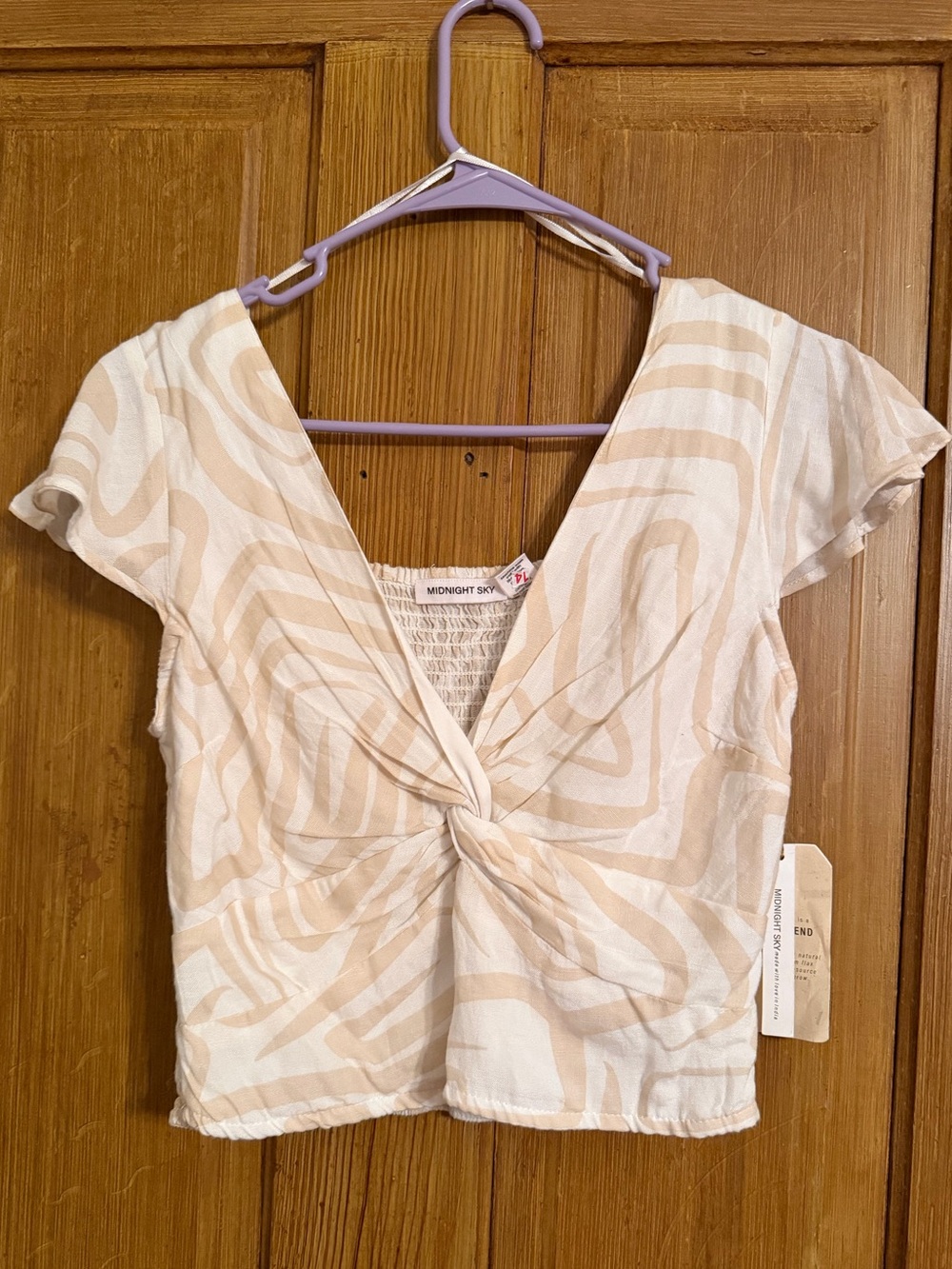 Midnight Sky NWT Linen Blend Abstract Twist Front Crop Top Size L